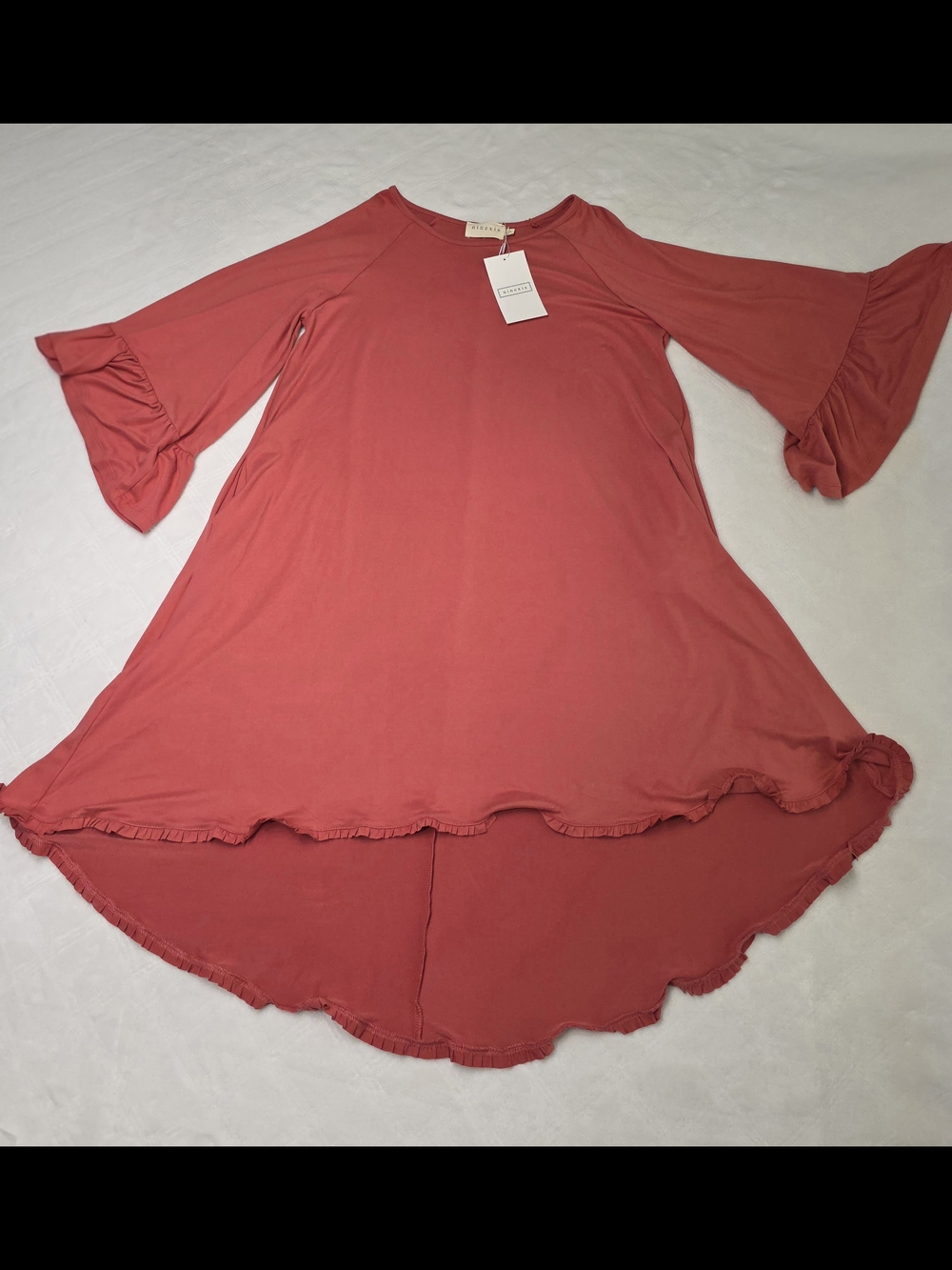 Bell-Sleeve Hi-Low Tunic in Coral